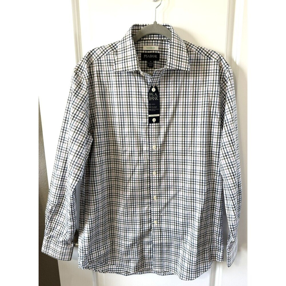 NWT Jos A Bank Shirt Mens M Tailored Fit Button Up multicolor plaid Long Sleeve